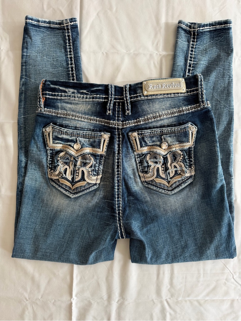 Rock Revival Dark Blue Embroidered Back Pocket Skinny Jeans